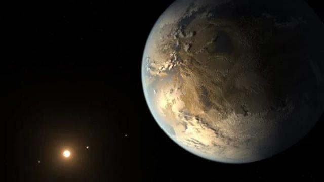 Een artistieke afbeelding van de exoplaneet Kepler-186f